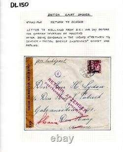 DUTCH EAST INDIES WW2 Air Mail RETOUR Cover 1940 SERVICE SUSPENDED Holland DL150