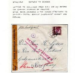 DUTCH EAST INDIES WW2 Air Mail RETOUR Cover 1940 SERVICE SUSPENDED Holland DL150