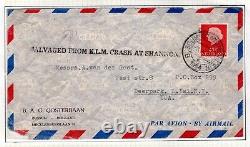 NETHERLANDS Salvaged Air Mail KLM CRASH SHANNON Ireland 1954 Cover USA DL326
