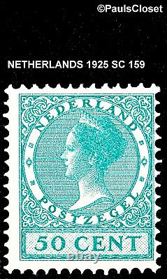 Netherlands 1925 Sc 159 Queen Wilhelmina 50¢ Blue Green Mnh Og Fine/very Fine