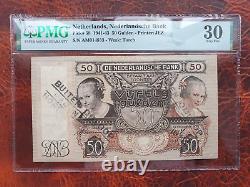 Netherlands 50 gulden 1941 Stamp Cancelled rare PMG banknote