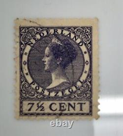 1927 Timbre néerlandais violet de 7 1/2 centimes de la Reine Wilhelmina Très rare