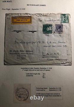 1928 Amsterdam Pays-Bas Premier Vol Courrier FFC vers Lahat Indes néerlandaises orientales