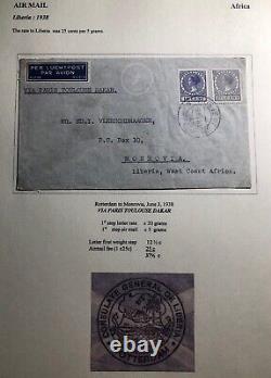 1938 Rotterdam Pays-Bas Couverture de courrier aérien diplomatique vers Monrovia Liberia