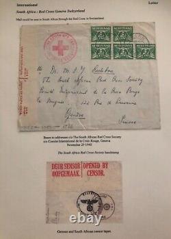 1940 Baarn Hollande Couverture Censurée vers l'Afrique du Sud Croix-Rouge Genève Suisse