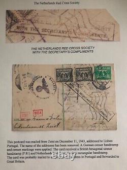 Couverture de carte postale de la Société néerlandaise de la Croix-Rouge de Zeist aux Pays-Bas 1943 à Lisbonne, Portugal.