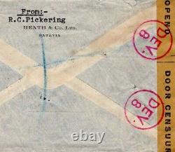 Couverture de courrier aérien des Indes orientales néerlandaises pendant la Seconde Guerre mondiale, itinéraire de fer à cheval, censure GB 1941, enregistré DL34.
