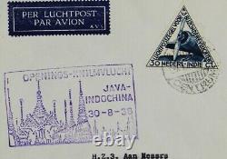 Knilm Premier Vol Enveloppe 1938 Batavia Saigon Indes néerlandaises Courrier aérien de Java