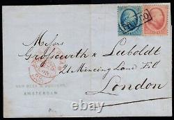 Lettre pliée Pays-Bas, 1866. Amsterdam à Londres, Royaume-Uni. Impression Utrecht