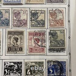 Lot de timbres néerlandais des Indes néerlandaises de 1870 à 1942 sur une page d'album, ensembles courts, surcharges