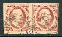 Pays-Bas 1852 Premières émissions 10¢ Lac Imperf Sc #2 PAIR VFU D823