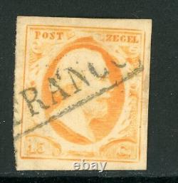 Pays-Bas 1852 Premières émissions 15¢ Orange Imperf Sc #3 VFU D827