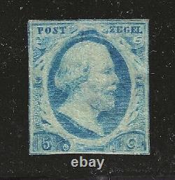 TIMBRE DES PAYS-BAS #1 5c BLEU IMPERFORÉ 1852 NON UTILISÉ