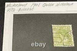 Timbre-poste vert de la Reine Wilhelmia des Pays-Bas utilisé en 1901, valeur faciale de 3 cents, en moyenne.
