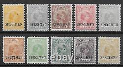 Timbres des Pays-Bas 1891 3ct-50c / 10 timbres surcharge SPECIMEN MLH F/VF VALEUR CAT $900