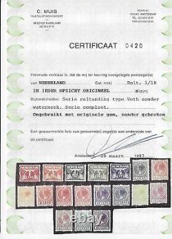 Timbres des Pays-Bas 1925 NVPH Roltanding R1-R18 PhotoAttest Muis MLH VF